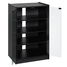 5-Tier Media Stand Cabinet with Adjustable Shelves, Tempered Glass Door for TV Gaming Consoles DVD Player Receiver, Black