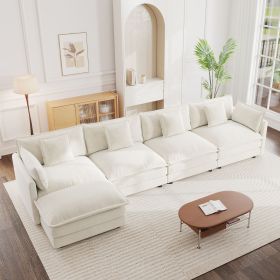 Modular Sectional Sofa for Living Room,U Shaped Couch 4 Seater Convertible Sectional Couch with 1 Ottoman ,White Chenille