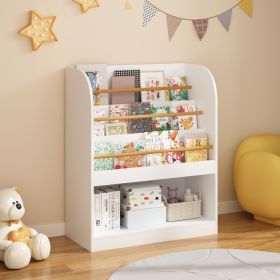 Kids Front Facing Book Storage Shelf with 3 Display Racks & Large Lower Compartment