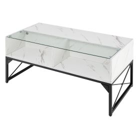 Center Table with Faux Marble and Tempered Glass Top