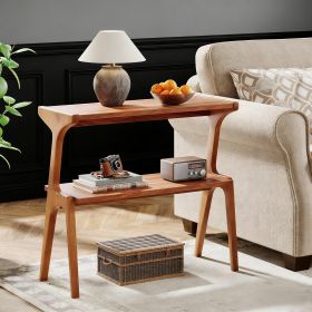 Solid Wood End Table, 2-Tier Sofa Side Table with Storage Shelf (old sku:S05790209)