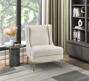 Modern Luxury Taupe Chenille Upholstery Wingback Accent Chair 1pc Gold Finish Metal Legs Pocket Coils Diamond Stitched Furniture