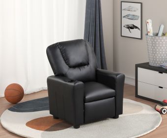 Marisa 23" Black PU Leather Kids Recliner Chair with Cupholder