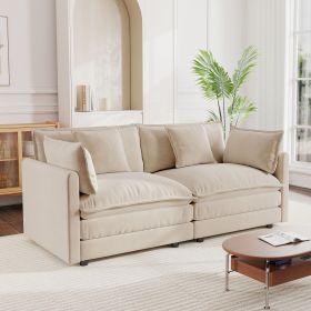 Modern Fabric Loveseat Sofa Couch for Living Room, Upholstered Large Size Deep Seat 2-Seat Sofa with 4 Pillows ,Light Coffee Chenille