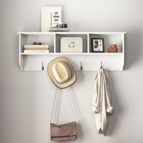 White Entryway Wall Mounted Coat Rack with 4 Dual Hooks Living Room Wooden Storage Shelf