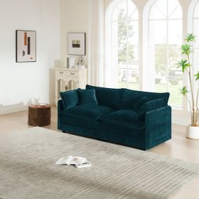 Modern Fabric Loveseat Sofa Couch for Living Room, Upholstered Large Size Deep Seat 2-Seat Sofa with 4 Pillows ,Blue Chenille