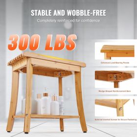 Bamboo Shower Bench, 19.1 x 11.3 x 18.3 in, Waterproof Shower Stool Chair with Storage Shelf, 330lbs Load Capacity Spa Bath Seat Organizer