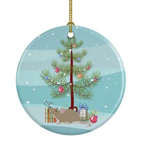 Grey Domestic Mouse Merry Christmas Ceramic Ornament Christmas Tree Hanging Decorations for Home Christmas Holiday, Party, Gift, 3 in, Multicolor
