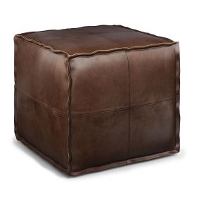 Brody - Square Pouf - Distressed Dark Brown