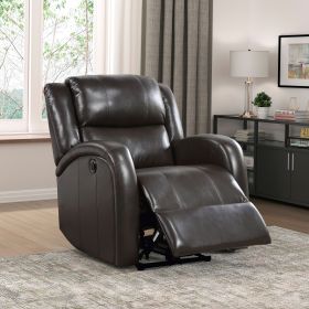 Modern Living Room Furniture 1pc Power Reclining Chair Brown Faux Leather Upholstery Plush Seating Solid Wood Frame