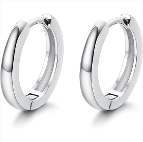 925 Sterling Silver Hoop Earrings for Women Men Ear Cuff Small Huggie Earrings Cartilage Piercing Earrings 13mm (Color: silvery)