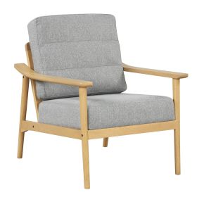 Modern Accent Chair with Rubber Wood Armrests and Legs for Living Room (Color: Natura)