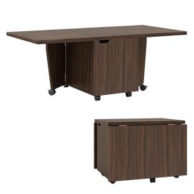 Foldable Coffee Table with Storage Cabinet Extendable Center Table (Color: Walnut)