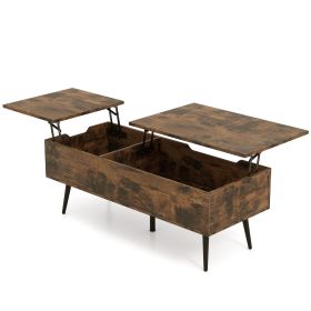 47 Inch Lift Top Coffee Table with 2 Hidden Compartments (Color: Coffee)