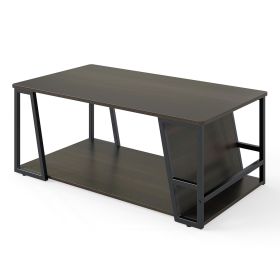 Rectangle Coffee Table 2-tier Industrial Accent Table with Storage Shelf and Compartment (Color: Brown)
