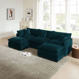 U-Shaped Sectional Sofa w/Reversible Footrest, 3-Seater Convertible Corner Couch with 2 Ottomans ,Modern Minimalist Soft Sofa & Couch for Living (Color: as Pic)