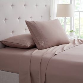 Bamboo 4 Piece Luxury 3 Line Embroidered Sheet Set (Color: Taupe, size: Full)